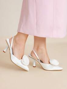 MOTF PREMIUM POINTED-TOE ROSE DECOR ELEGANT LADIES HIGH HEEL PUMPS SPRING SHOES - White - View 3