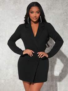 SHEIN SXY Plus Size Women Sexy Double Breasted Blazer Dress In Fall/Winter