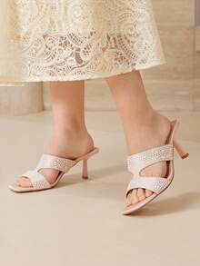 MOTF SQUARE TOE PU LEATHER HEELED SANDALS - Dusty Pink - View 1