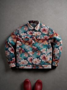 Manfinity Hypemode Men's Casual Jacquard Rave Long Sleeve Jacket,Fall - Multicolor - View 7