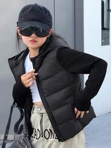 DAZY 青少年女孩休闲连帽夹克，秋冬，韩版风格 - 黑色 - 查看 1