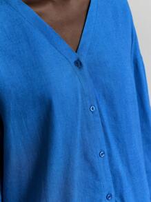 Ontre 2025 春秋女士休闲宽松落肩长袖衬衫，百搭适合办公室通勤 - 藍色 - 查看 6