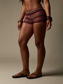 MISSGUIDED 钩针针织超短热裤短裤波西米亚风节日海滩夏季春季高腰短裤沙滩装休闲风格 - 紅色 - 查看 3