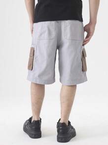 Manfinity Hypemode Celana Pendek Denim Kasual Patchwork Blok Warna untuk Pria Ukuran Besar, Celana Pendek Kargo Pria - MultiWarna - View 2
