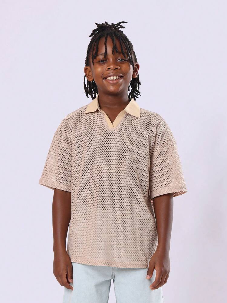 Polos décontractés à manches courtes en tricot à col et crochet