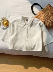 Comfortcana Plus Size Women's Single-Breasted White Woven Loose Casual Shirt,Going Out Tops Women - White - View 3