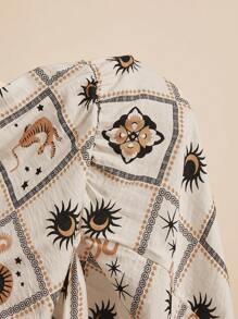 Freevana 大码女式休闲连衣裙，白色底色配咖啡色印花 - 彩色 - 查看 8