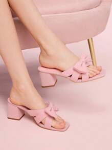 CUCCOO DOLLMOD Sandalias con puntera cuadrada, tacón ancho y lazo, elegantes y de moda para mujer, color rosa - Rosa - Ver 3