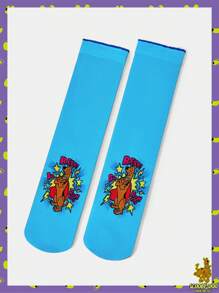 SCOOBY-DOO X SHEIN 1双蓝色卡通字母图案中筒袜 - 彩色 - 查看 3