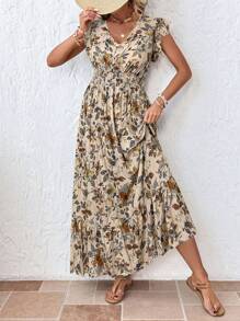 SHEIN LUNE Váy dài họa tiết Paisley cỡ lớn cho kỳ nghỉ thường ngày theo phong cách Boho mùa hè theo phong cách Boho cổ điển - Màu be - Xem 4