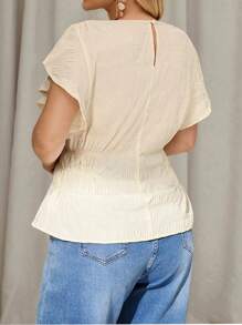 Auralis Camisas casuales para mujer talla grande, blusas de verano, camisas con mangas con volantes, blusas con cintura ajustada y holgada, linda blusa de verano