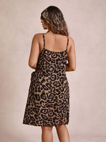 SHEIN VCAY 大码女式豹纹侧系带细肩带夏季连衣裙