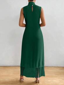 RosyDaze 女士纯色简约日常半高领无袖流苏装饰连衣裙长款女装