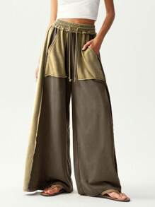 Bohemela Quần dài ống rộng dệt kim hai tông màu giản dị dành cho nữ - Nhiều màu - Xem 5