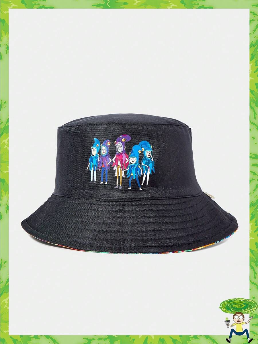 Rick and Morty X SHEIN Cartoon Character Print Reversible Bucket Hat - Green - View 1