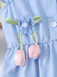 Robe d'été à col fleur 3D et manches courtes, mignonne pour jeune fille