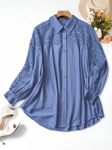 Al Najma Damska bluzka w jednolitym kolorze z koronką w stylu arabskim w dużych rozmiarach