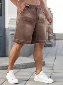 Manfinity Hypemode Pantalones cortos vaqueros casuales lavados con efecto vintage para hombre