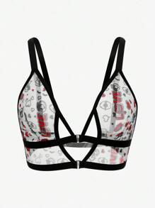 SHEIN Áo ngực lưới in hình đôi môi gợi cảm thời trang cho nữ - Nhiều màu - Xem 7