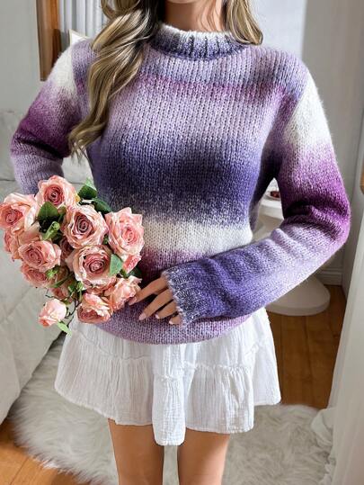 EURMUSE Women Stripe Pattern Colorful Round Neck Drop Shoulder Hairy Yarn Chunky Pullover,Jumper,Cream Jumper,Jumpers,Black Jumper,Womens Jumper,White Jumper,Women's Jumper,Women's Jumpers,Winter Clothes