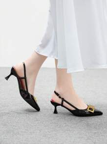 CUCCOO BIZCHIC 女式尖头小猫跟黑色后带舒适百搭通勤女士高跟穆勒鞋