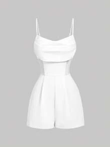 SHEIN MOD Women's White Lace Ruffle Camisole Jumpsuit - White - View 1