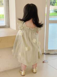 DAZY Đầm dự tiệc sinh nhật dài ngang gối cổ vuông, viền bèo nhún, chất liệu lưới, thích hợp cho bé gái. - Màu xanh Bạc hà - Xem 2