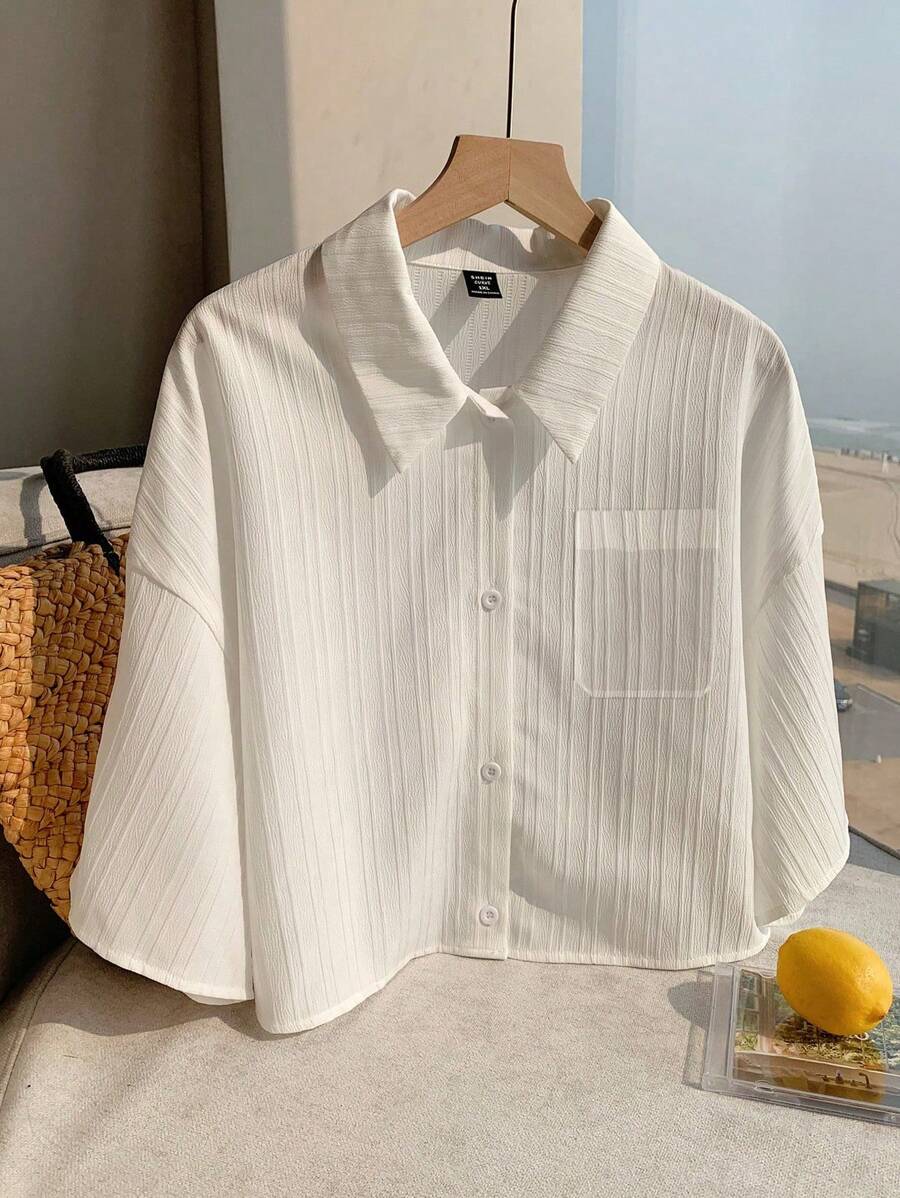 Comfortcana Plus Size Women's Single-Breasted White Woven Loose Casual Shirt,Going Out Tops Women - White - View 1