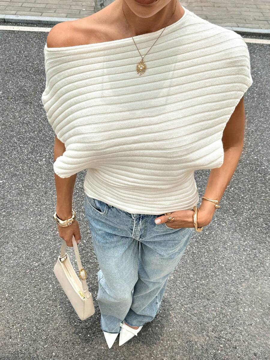 Siren Gaze New Autumn Off The Shoulder Sweater For Women, Travel Tops, Back To School Season Clothing, Fashionable And Elegant Commuter Travel Tops, Autumn Clothing For Women Summer - Apricot - View 1