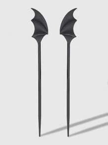 ROMWE 2pcs Gothic Style Bat Wing Decor Hair Clip & Hair Stick Set For Women, Halloween - Black - View 2