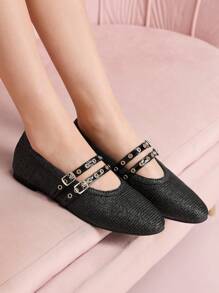 CUCCOO DOLLMOD Chaussures de mode uniques tissées à la main pour femmes, nouveaux design de ballerines à double bride - Noir - Voir 2
