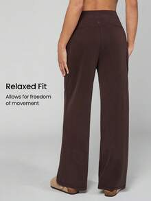 GLOWMODE 30" Regular SoftCalm Modal Silk Touch Wide Leg High Waist Lounge Pants With Side Pockets Daily Casual Spring Summer - Chocolate Brown - View 3