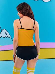 Adventure Time X ROMWE Y2K 风格可爱又奇特的卡通图案拼色修身吊带背心