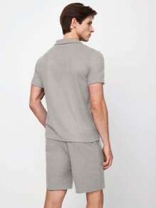 RueChic Herren Sommer Uni Polokragen Kurzarm T-Shirt und Shorts Lässig 2-teiliges Set