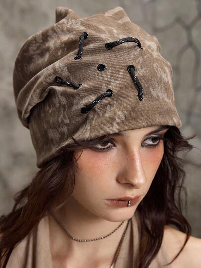 Hippie 1pc Women's Retro Grunge Style Beanie, American Aesthetic, Versatile, Loose Fit, Small Face, Large Circumference, Suitable For Spring And Autumn