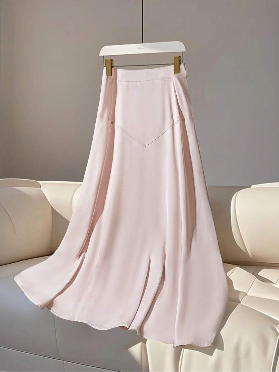 SHEIN Unity Women Plus Size Elegant Minimalist Structured Split A-Line Skirt Fall Cloth For Women - Apricot - View 1