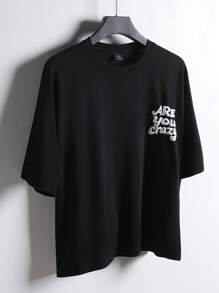 Chillumni 字母印花男士宽松圆领短袖休闲T恤 - 黑色 - 查看 2