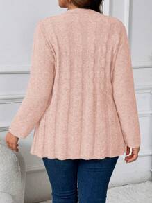 Cárdigan casual con botones y tejido de punto de cable de unicolor para mujer talla grande - Rosa - Ver 2