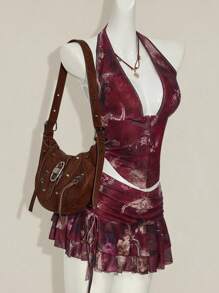 SHEIN ICON Women's Retro Floral Print Sexy Halter Neck Crop Top And Mini Skirt Set Vintage Clothes Havana Nights Outfit Feminine Clothes