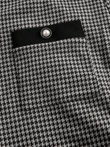 SHEIN MOD MOD 女式复古格纹扭结领紧身连衣裙 - 黑色 - 查看 3