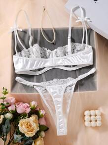 2件套紫色浪漫花卉刺绣女式套装 - 白色 - 查看 2