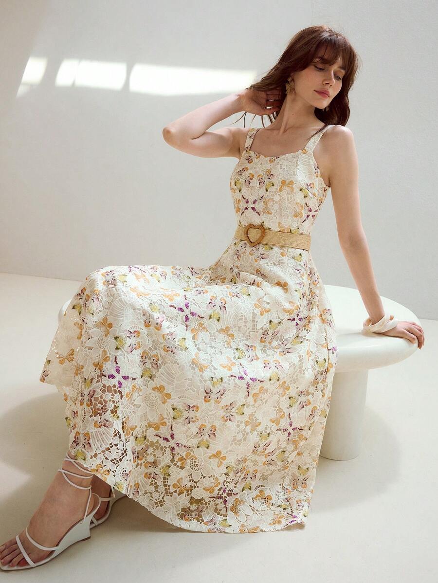 MOTF PREMIUM GUIPURE LACE FLORAL PRINT DRESS - Apricot - View 1