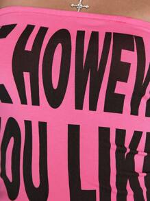 ROMWE Street Life 性感加州宝贝洋红色字母印花女式迷你连衣裙 - 粉色 - 查看 3