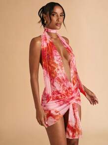 SHEIN BAE Women's Backless Halter Beach Cover Up, Country Concert - Pink - View 6