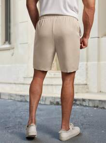Manfinity BRENVOR Men's Casual Versatile Beige Drawstring Waist Shorts - Khaki - View 2