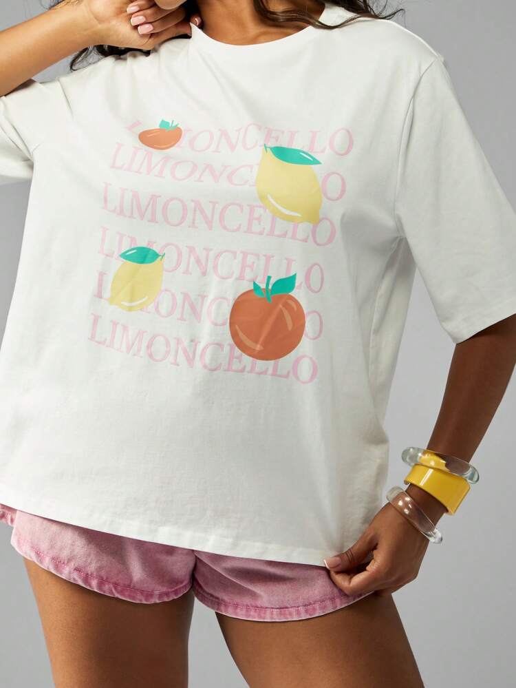 MISSGUIDED Summer Citrus Fruit Limoncello Graphic Oversized T-Shirt Beach Resort Vacation Italian Inspired Casual Top Loungewear Streetwear