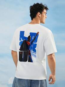 SHEIN SUPERMAN 2025 Camiseta de manga corta blanca de verano casual para hombres con estampado de figura de héroe y letras - Blanco - Ver 5