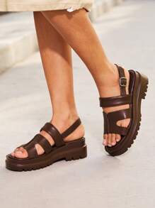 HighSole 女士时尚休闲舒适棕色圆头厚底凉鞋 - 咖啡棕 - 查看 5