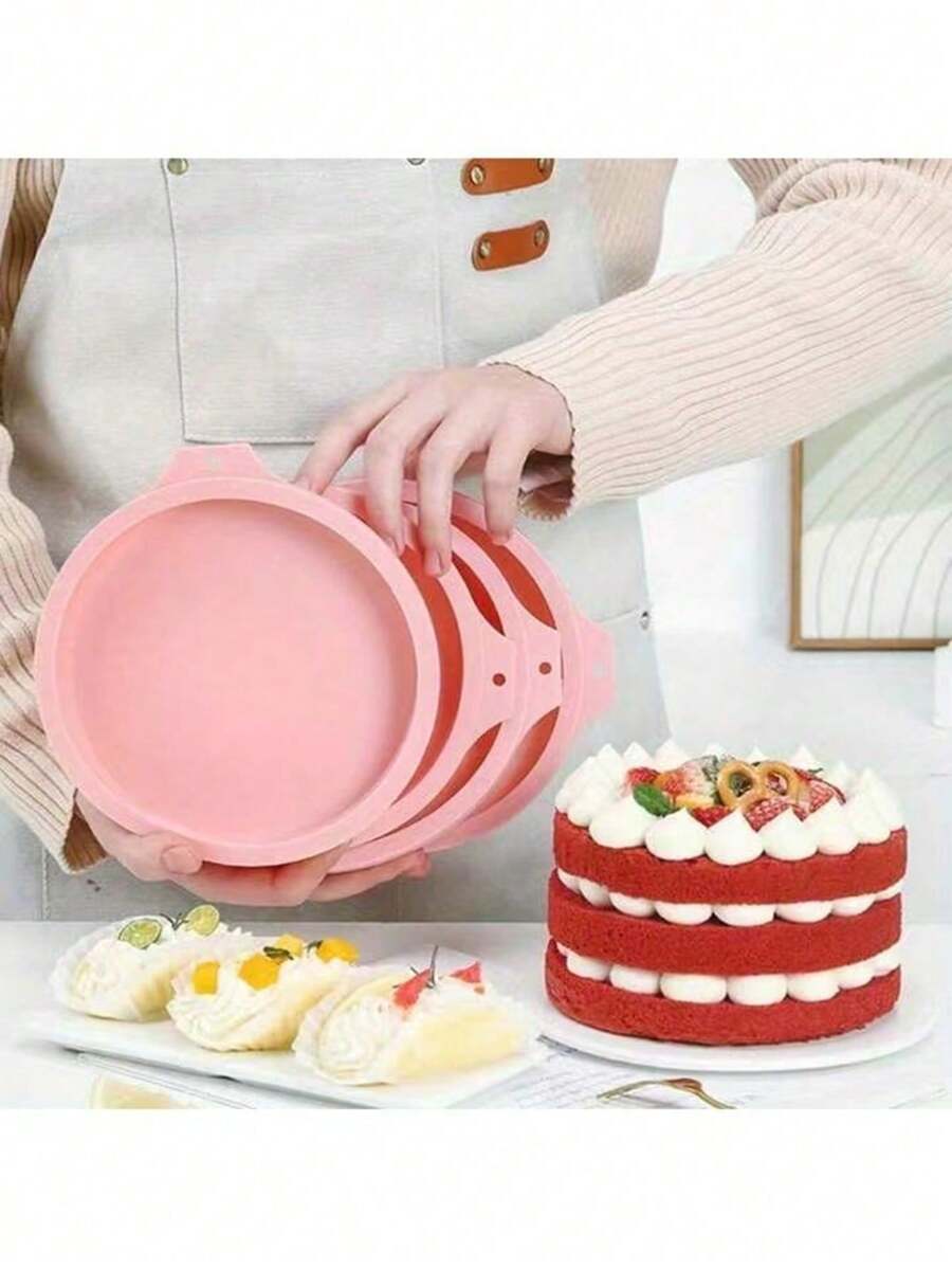 4pcs Round Shape Silicone Cake Molds Set - Non-Stick, Layered, Multi-Size (4''/6''/8''), Bread Pan, Toast Molds, Cake Tray, Kitchen Gadgets, Home Kitchen Essentials, Baking Tools, Easy Release, Space-Saving Design
