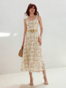 MOTF PREMIUM GUIPURE LACE FLORAL PRINT DRESS - Apricot - View 5